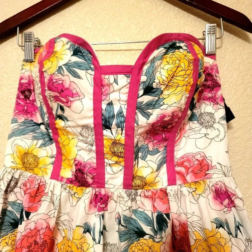 Kandy Kiss Womens Dress White L Strapless Floral Knee Length